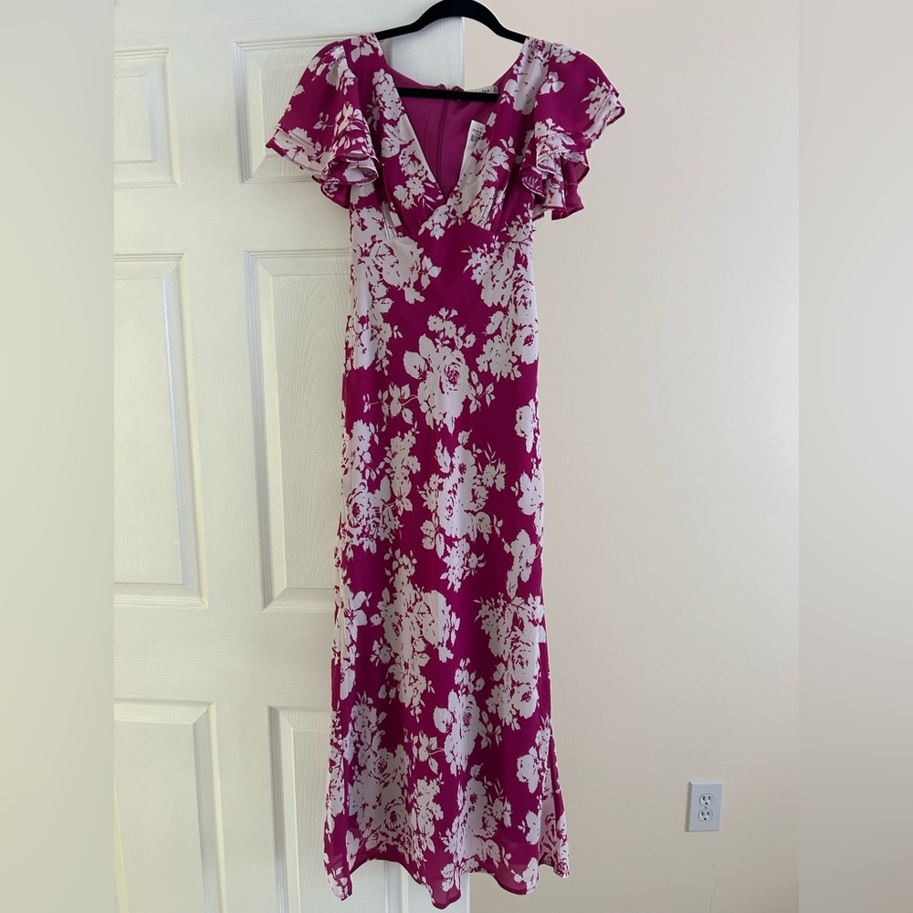 Abercrombie & Fitch NWT Ruffle Sleeve Slip Maxi Dress Pink Floral XS